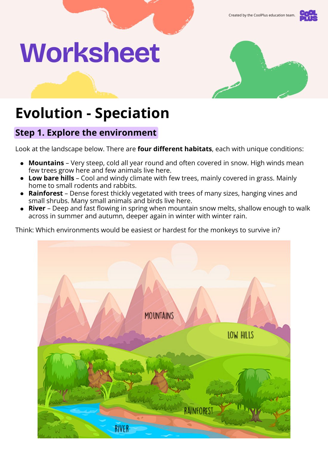 First page of Evolution - Speciation Student Worksheet