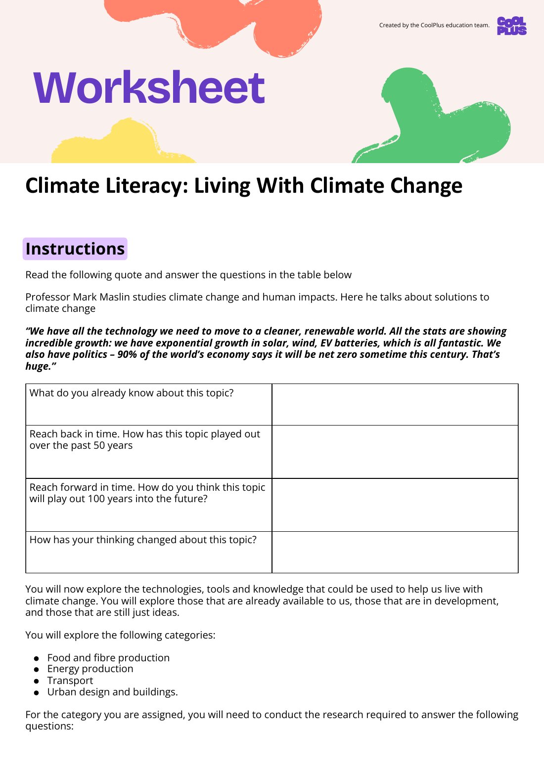 First page of Climate Literacy: Living With Climate Change Worksheet