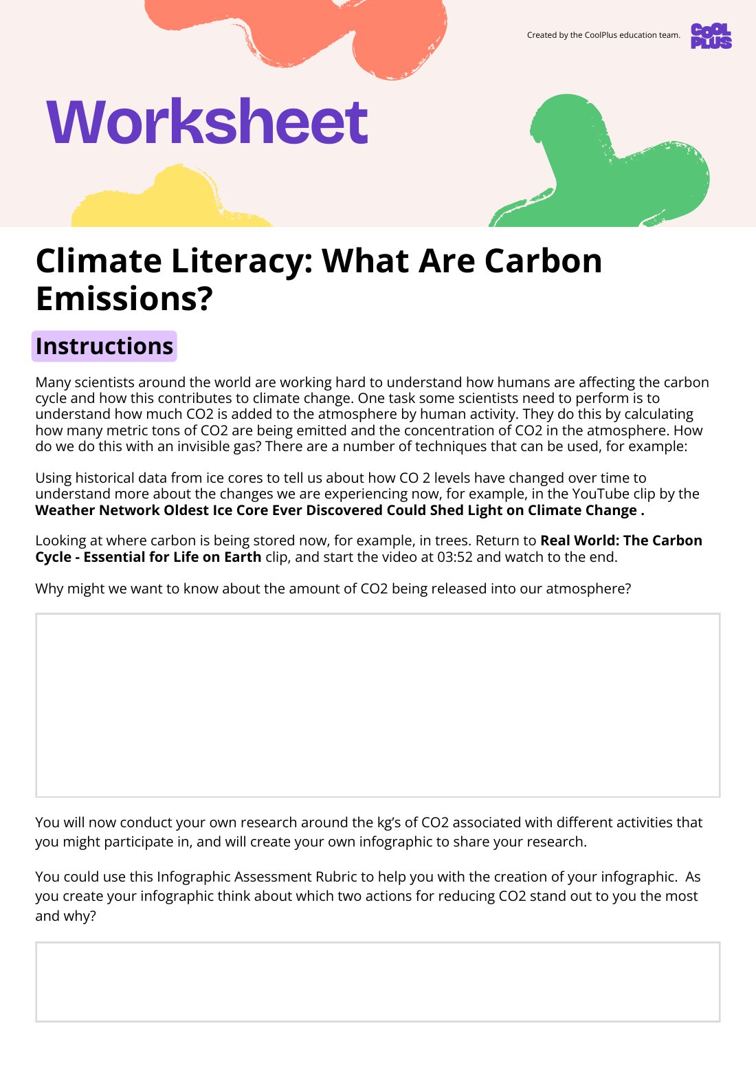 First page of Climate Literacy: What Are Carbon Emissions? Worksheet