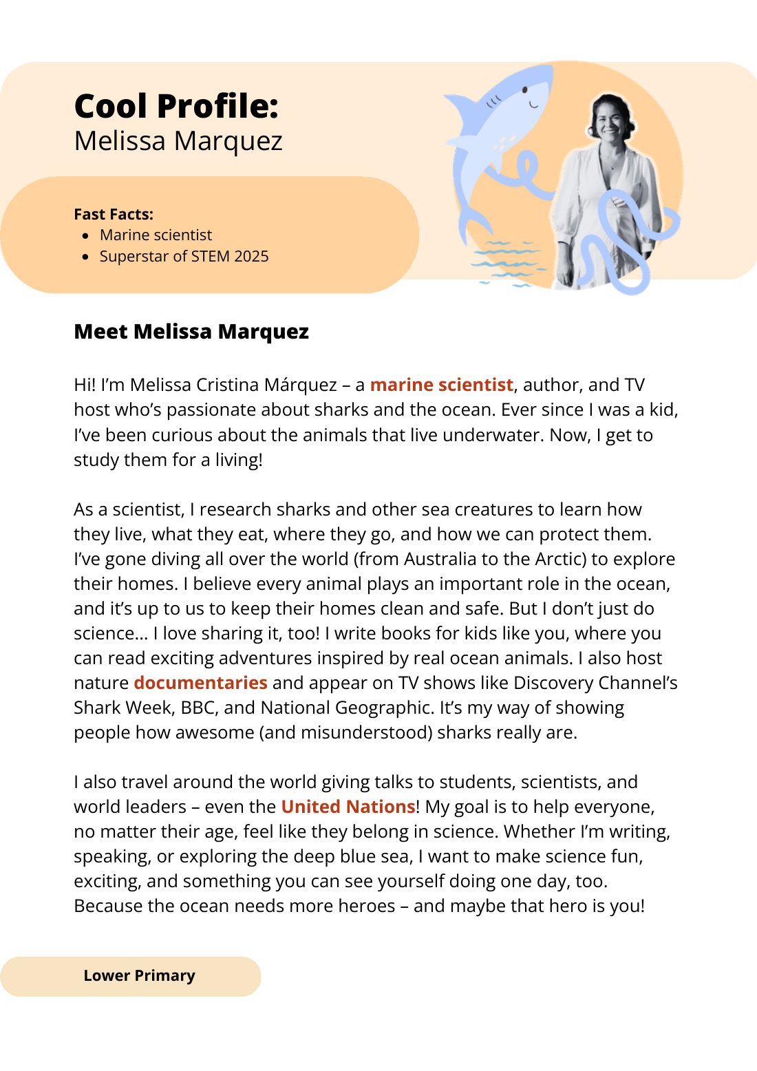 First page of Superstars of STEM Cool Profile Melissa Marquez Digital Worksheet