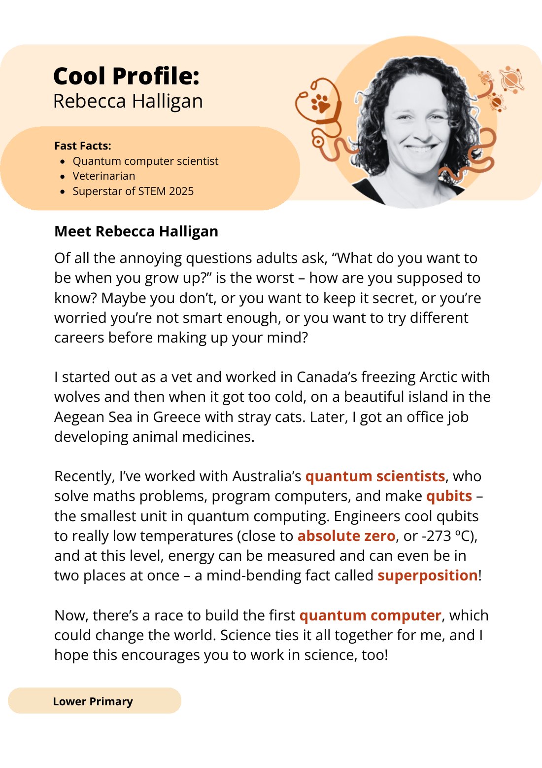 First page of Superstars of STEM Cool Profile Rebecca Halligan Digital Worksheet