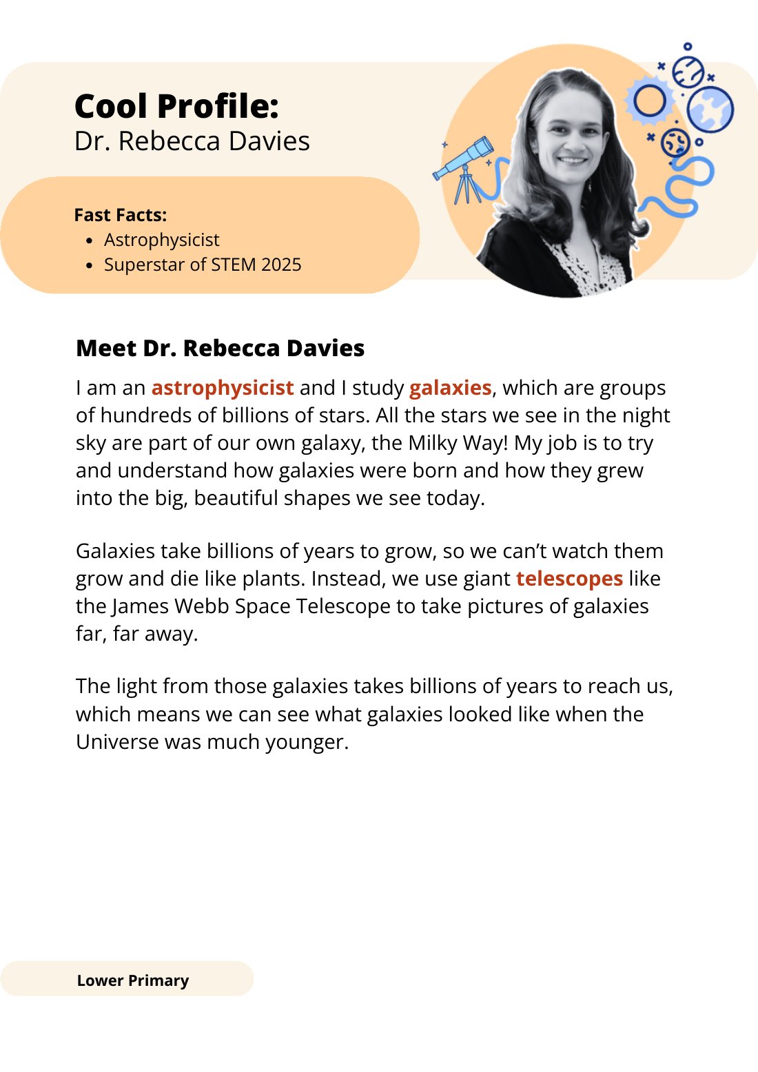 First page of Superstars of STEM Cool Profile Dr Rebecca Davies Digital Worksheet