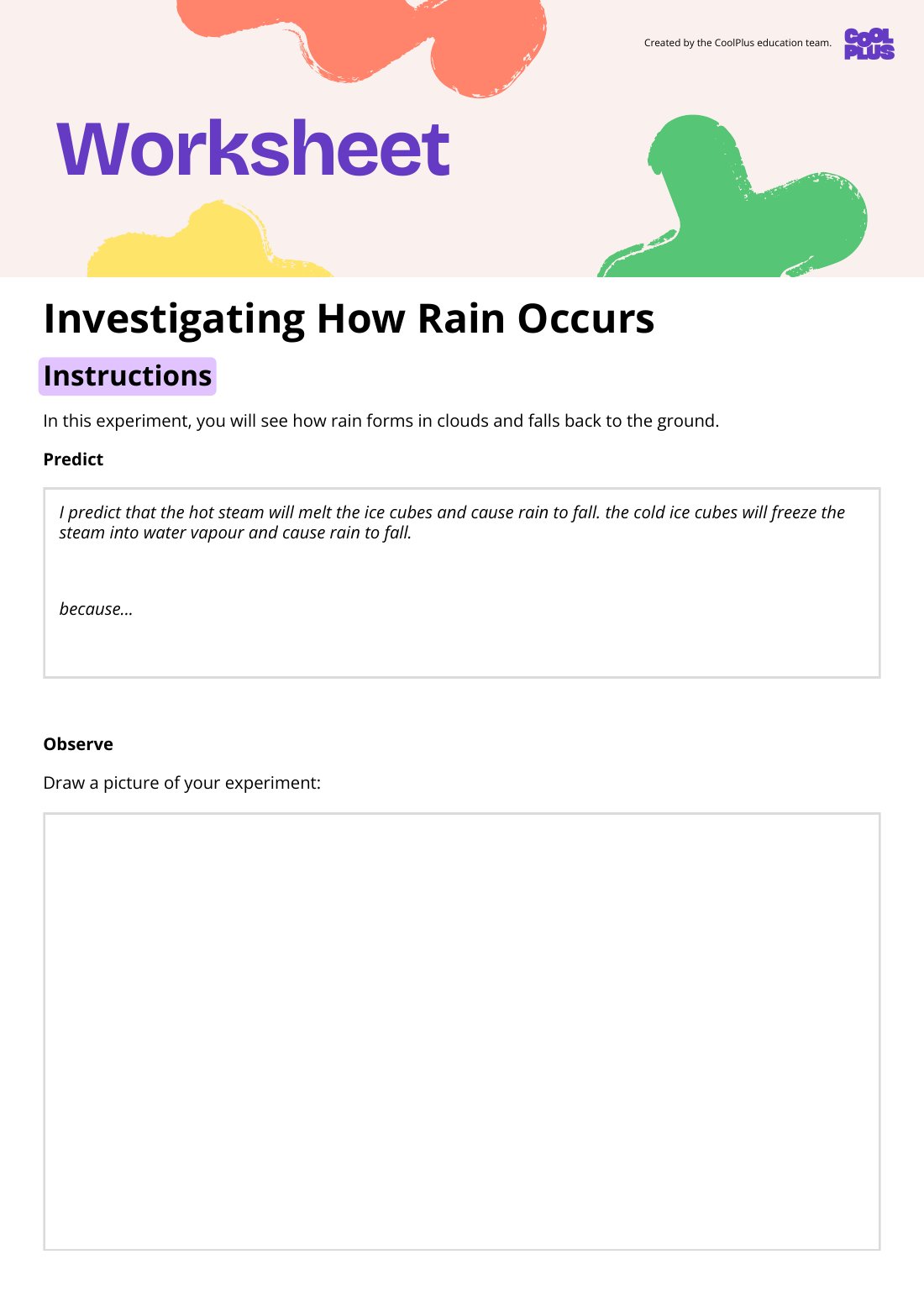 First page of Investigating How Rain Occurs Worksheet