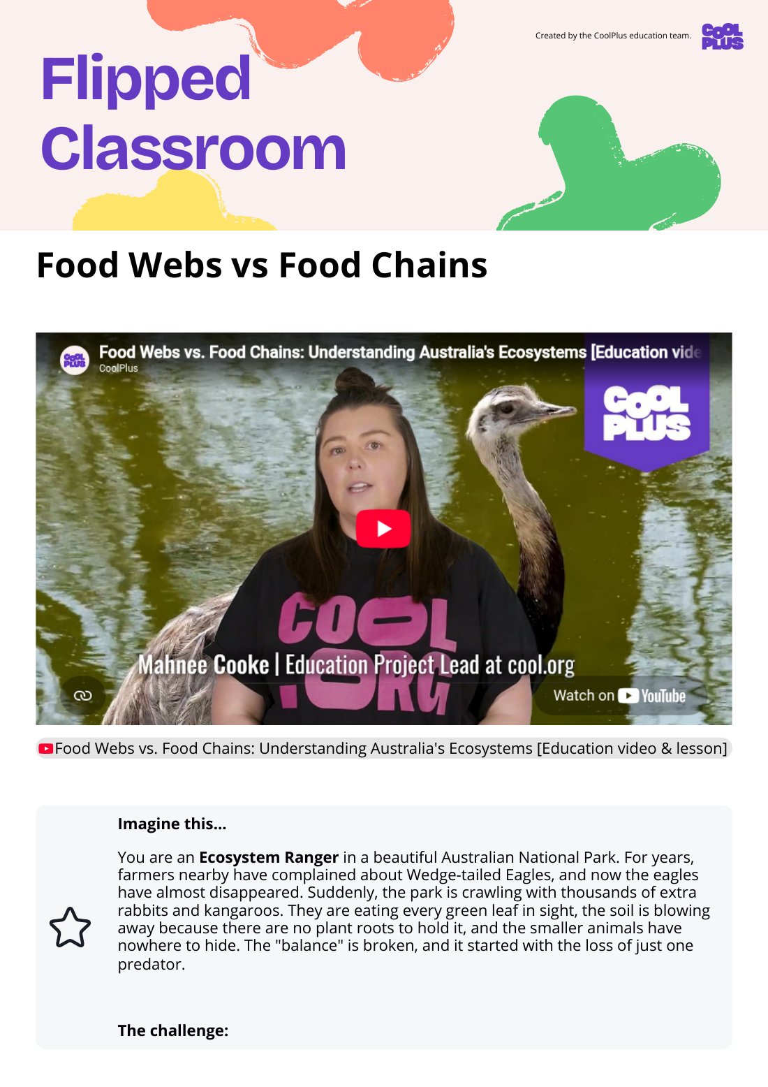 First page of Flipped Classroom Food Webs vs Food Chains Worksheet