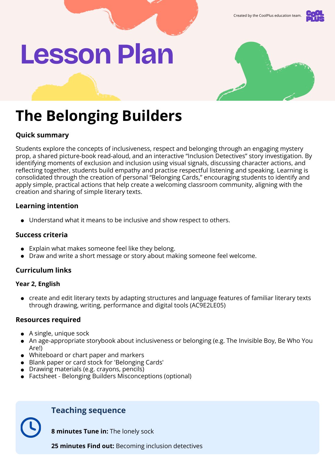 First page of The Belonging Builders Lesson Plan