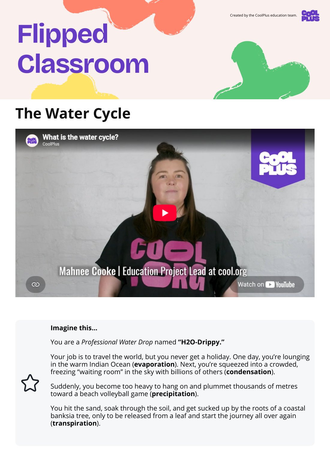 First page of Flipped Classroom The Water Cycle Worksheet