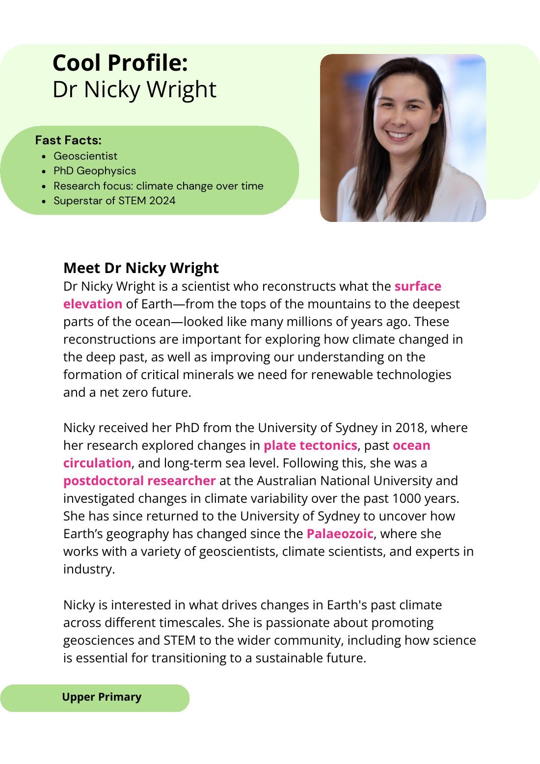 First page of Superstars of STEM Cool Profile Dr Nicky Wright Digital Worksheet