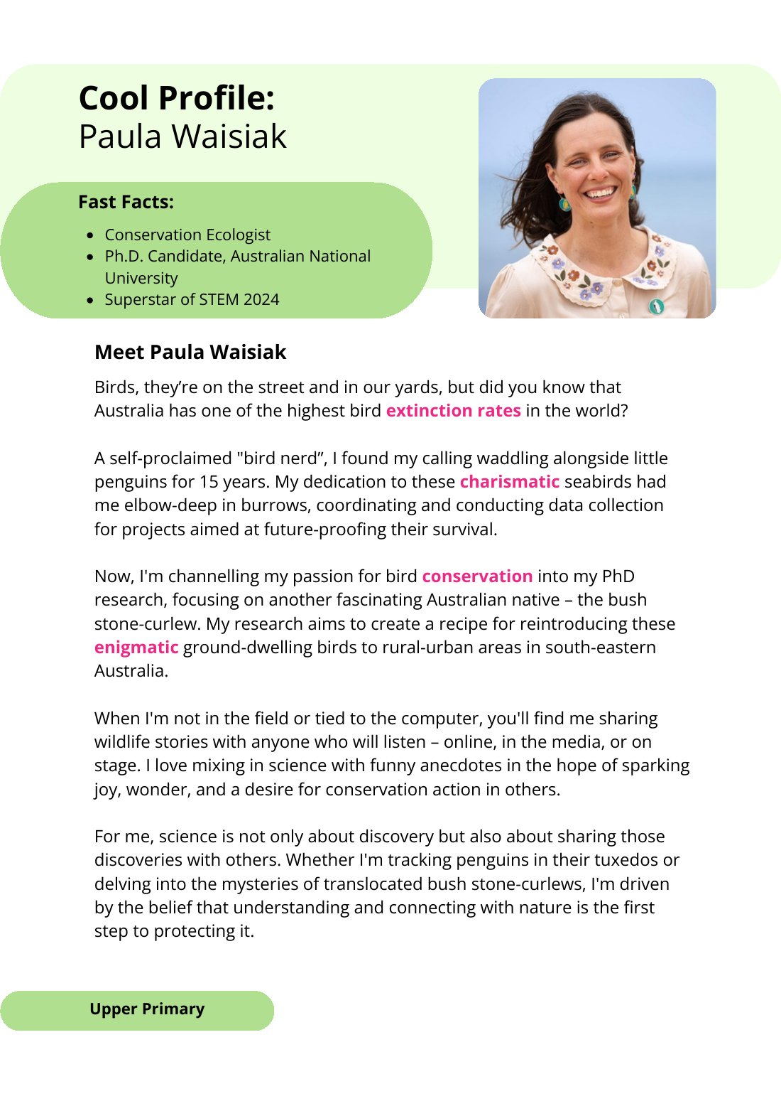 First page of Superstars of STEM Cool Profile Paula Waisiak Digital Worksheet