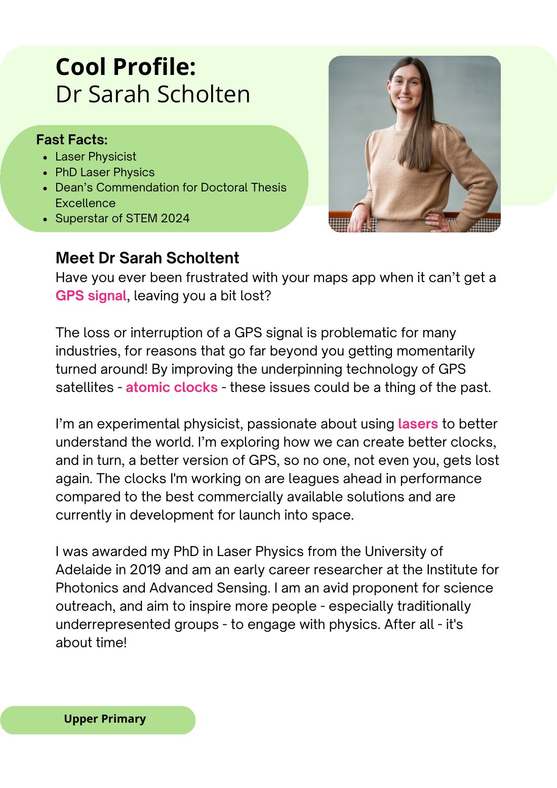 First page of Superstars of STEM Cool Profile Dr Sarah Scholten Digital Worksheet