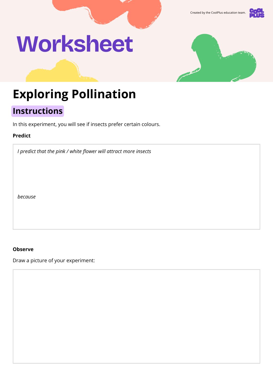 First page of Exploring Pollination Worksheet