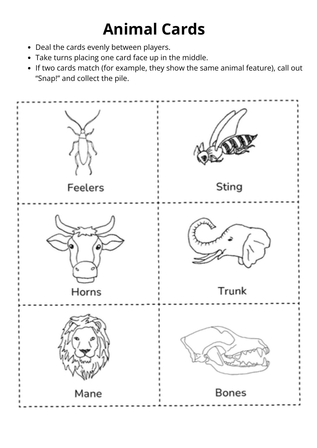 First page of Animal Cards Worksheet