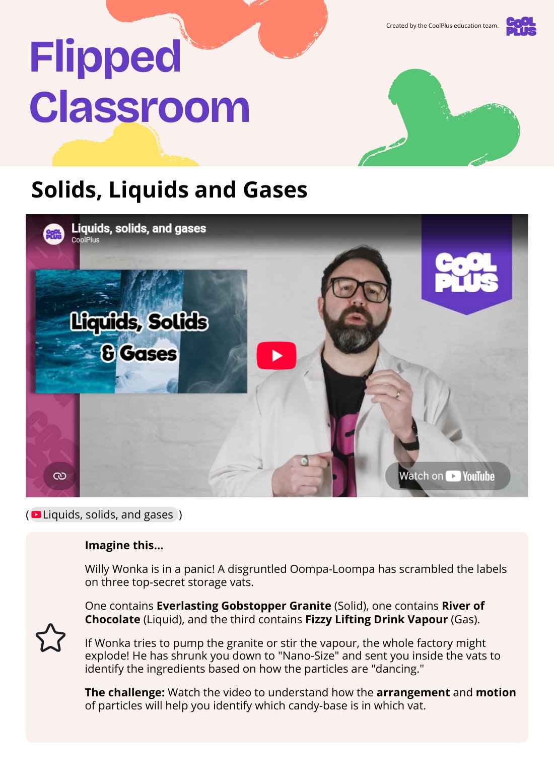 First page of Flipped Classroom Solids, Liquids and Gases Worksheet