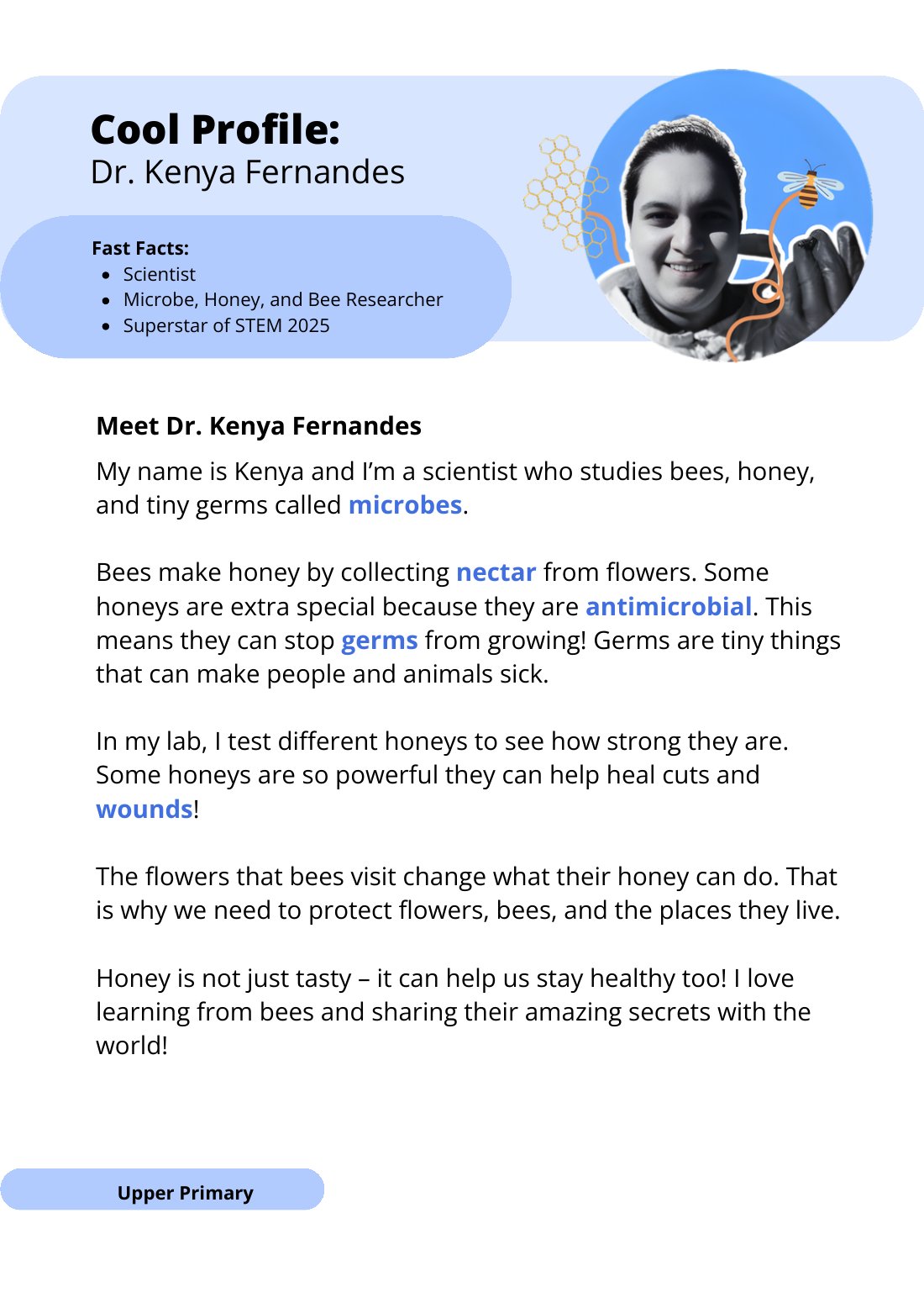 First page of Superstars of STEM Cool Profile Dr Kenya Fernandes Digital Worksheet