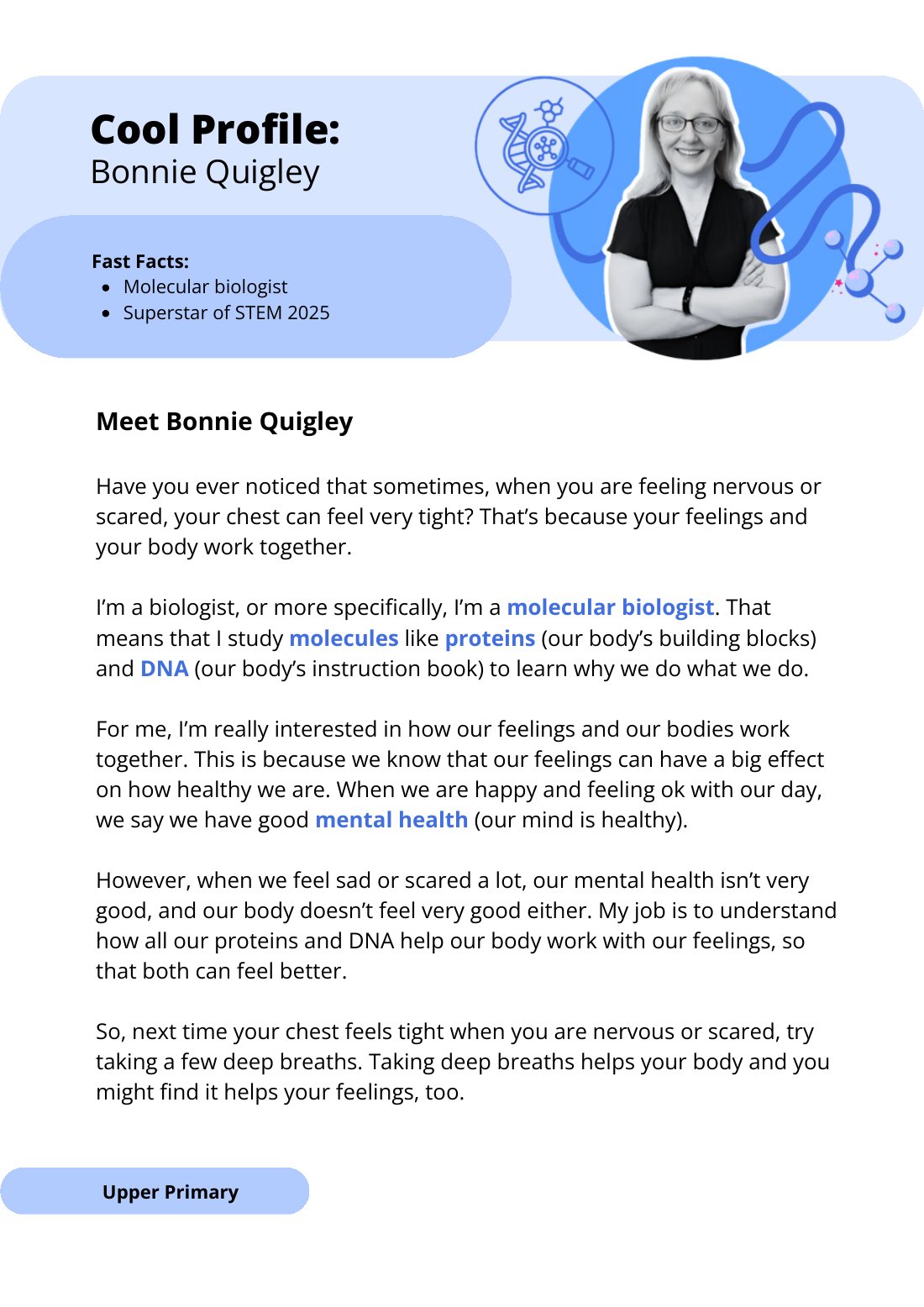 First page of Superstars of STEM Cool Profile Bonnie Quigley Digital Worksheet