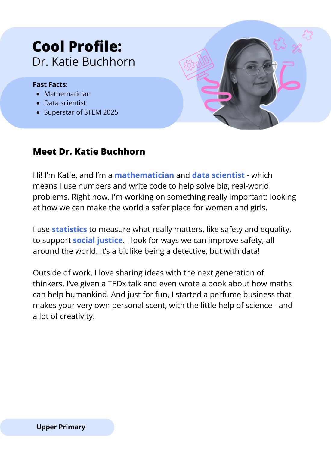 First page of Superstars of STEM Cool Profile Dr Katie Buchhorn Digital Worksheet