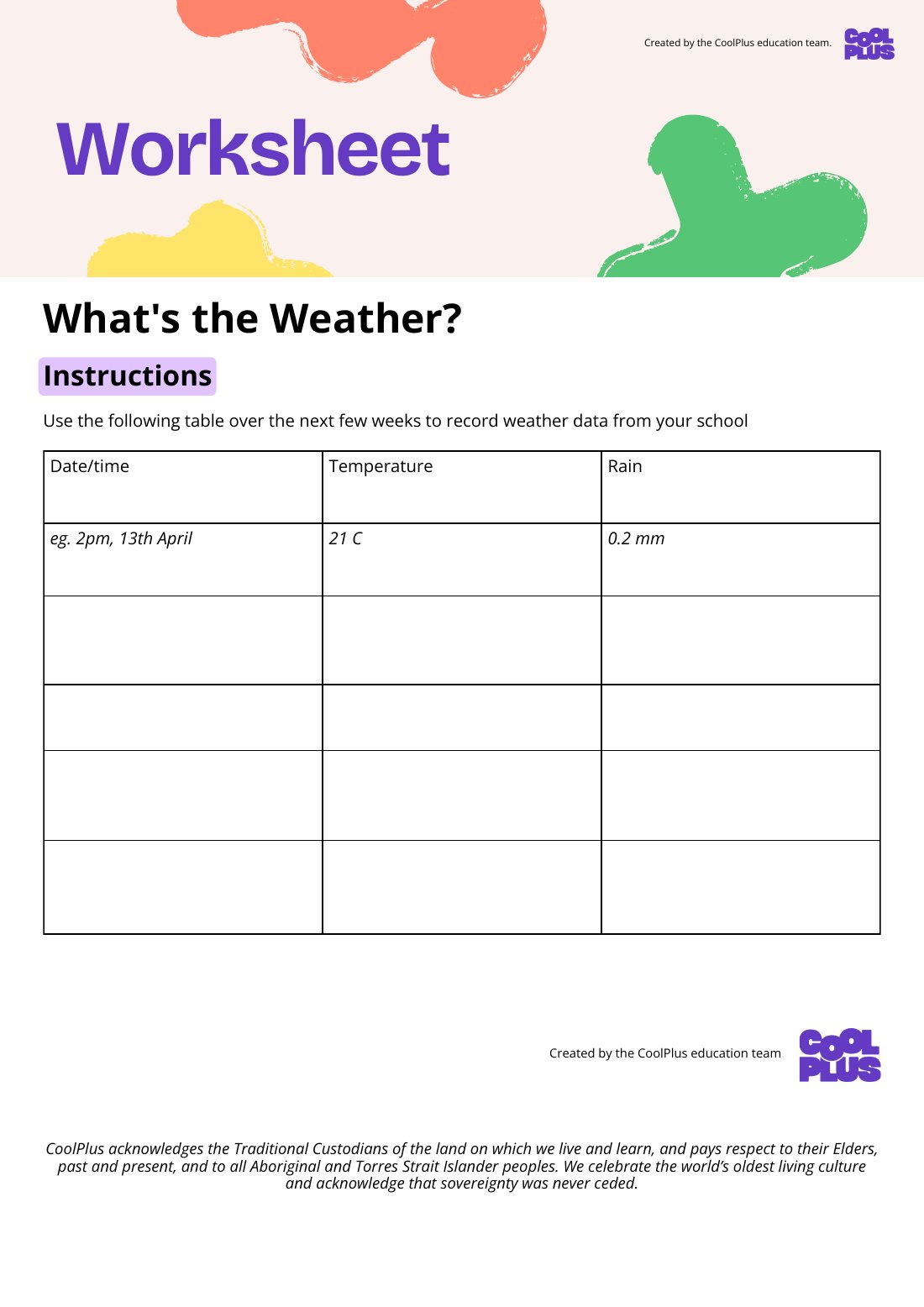 First page of Whats the Weather? Worksheet