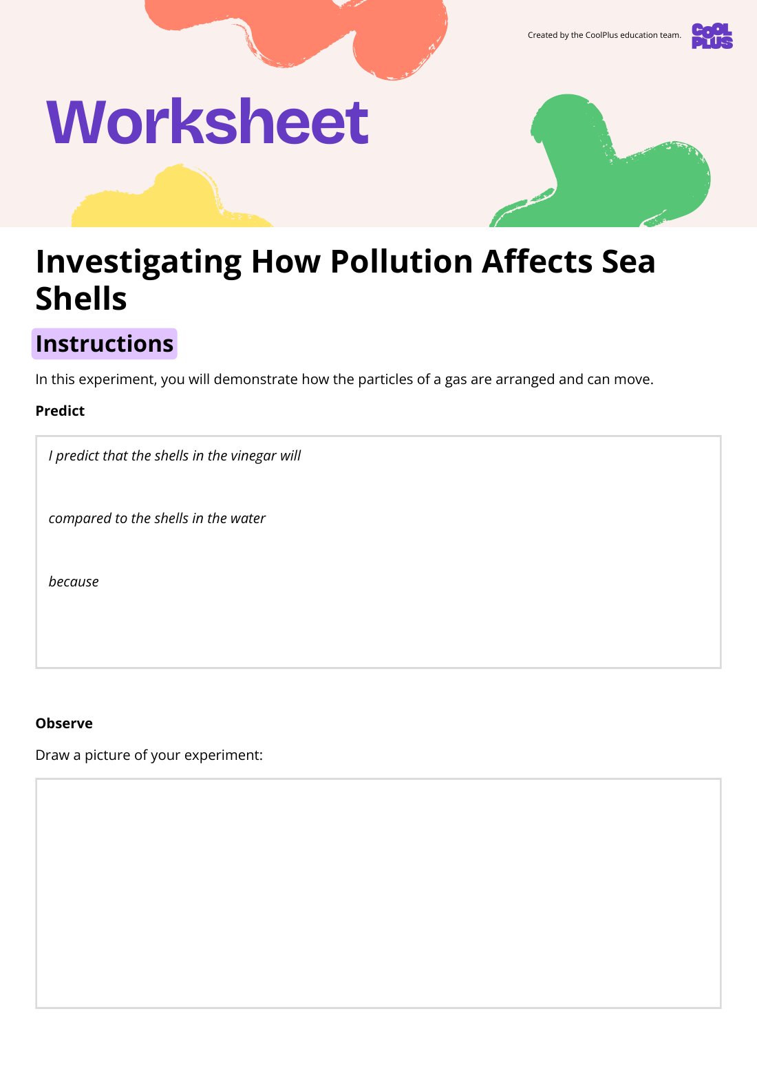 First page of Investigating How Pollution Affects Sea Shells Worksheet