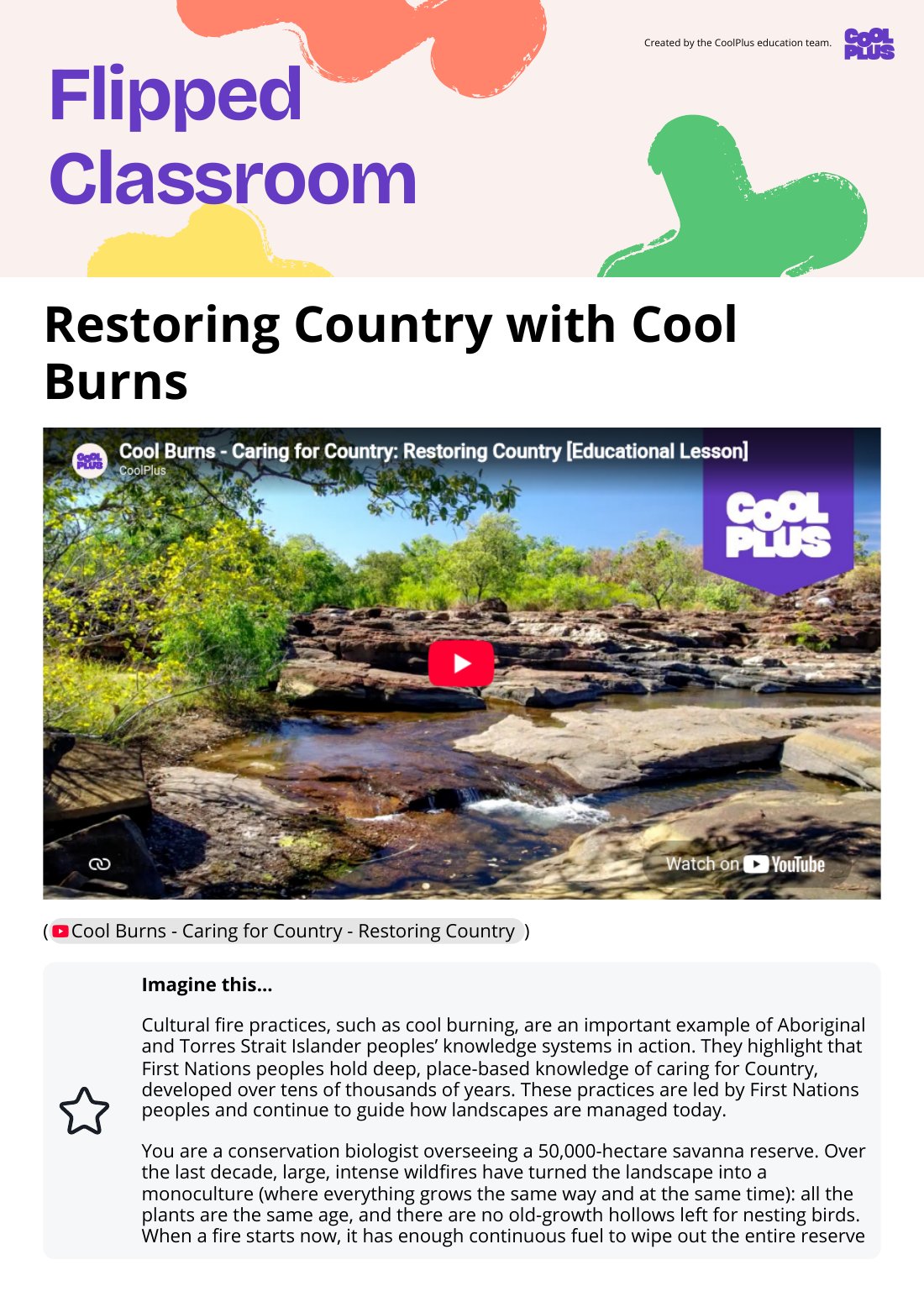 First page of Flipped Classroom Restoring Country with Cool Burns Worksheet