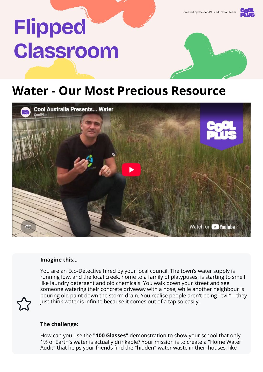 First page of Flipped Classroom Water - Our Most Precious Resource Worksheet