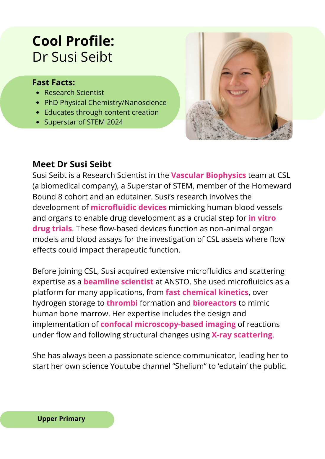 First page of Superstars of STEM Cool Profile Dr Susi Seibt Digital Worksheet