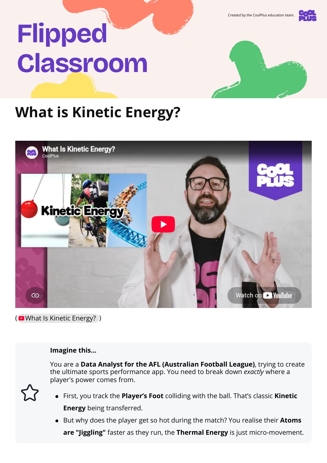 First page of Flipped Classroom What is Kinetic Energy? Worksheet