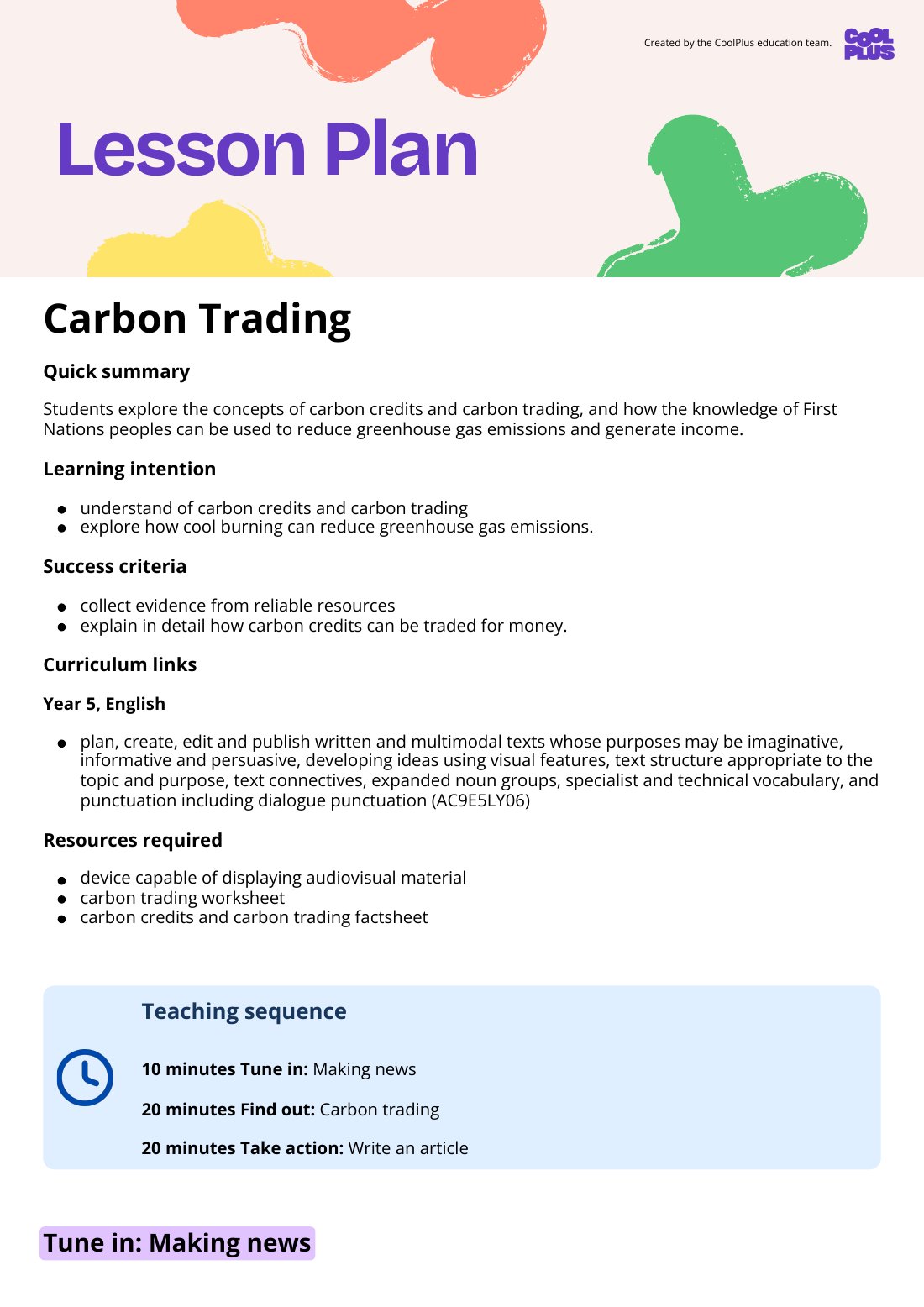 First page of Carbon Trading Lesson Plan