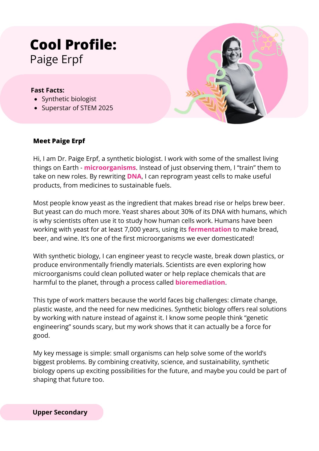 First page of Superstars of STEM Cool Profile Paige Erpf Digital Worksheet