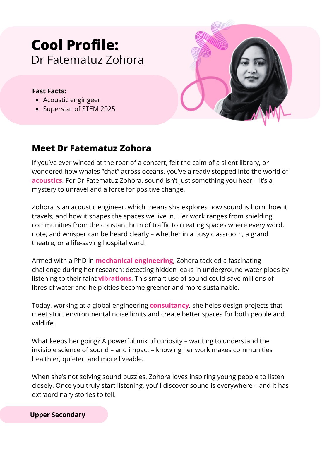 First page of Superstars of STEM Cool Profile Dr Fatematuz Zohora Digital Worksheet