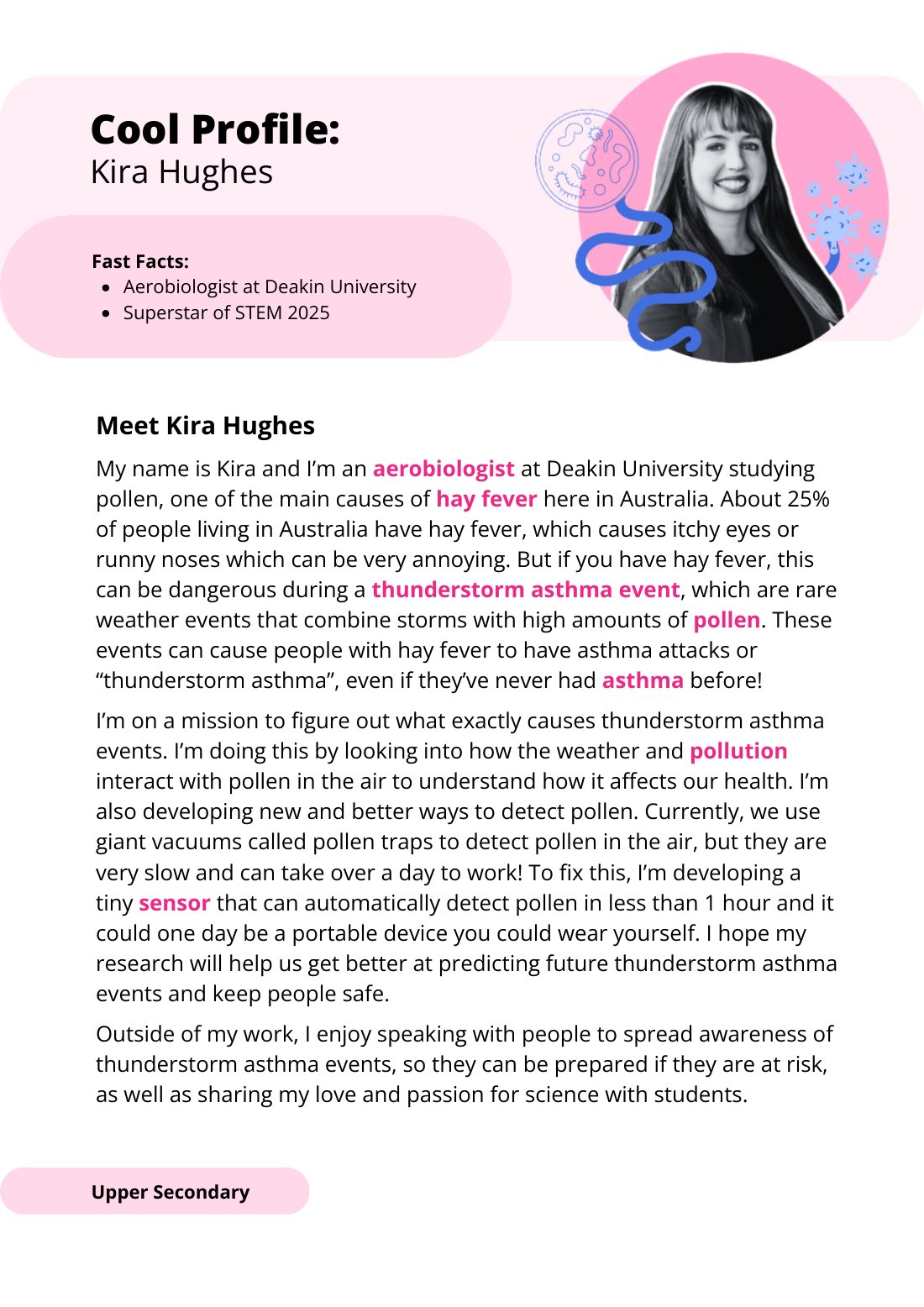 First page of Superstars of STEM Cool Profile Kira Hughes Digital Worksheet