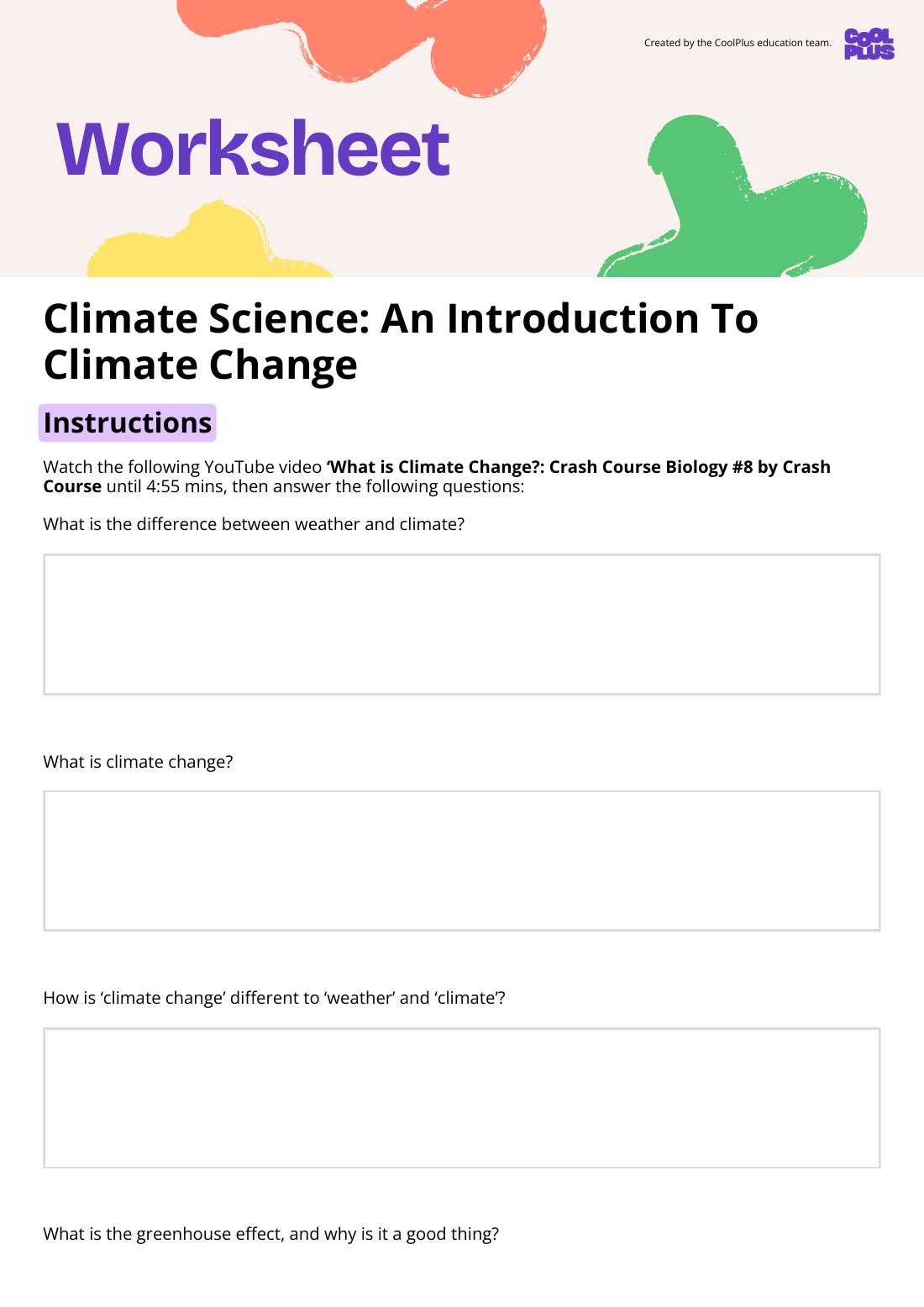 First page of Climate Science: An Introduction To Climate Change Worksheet