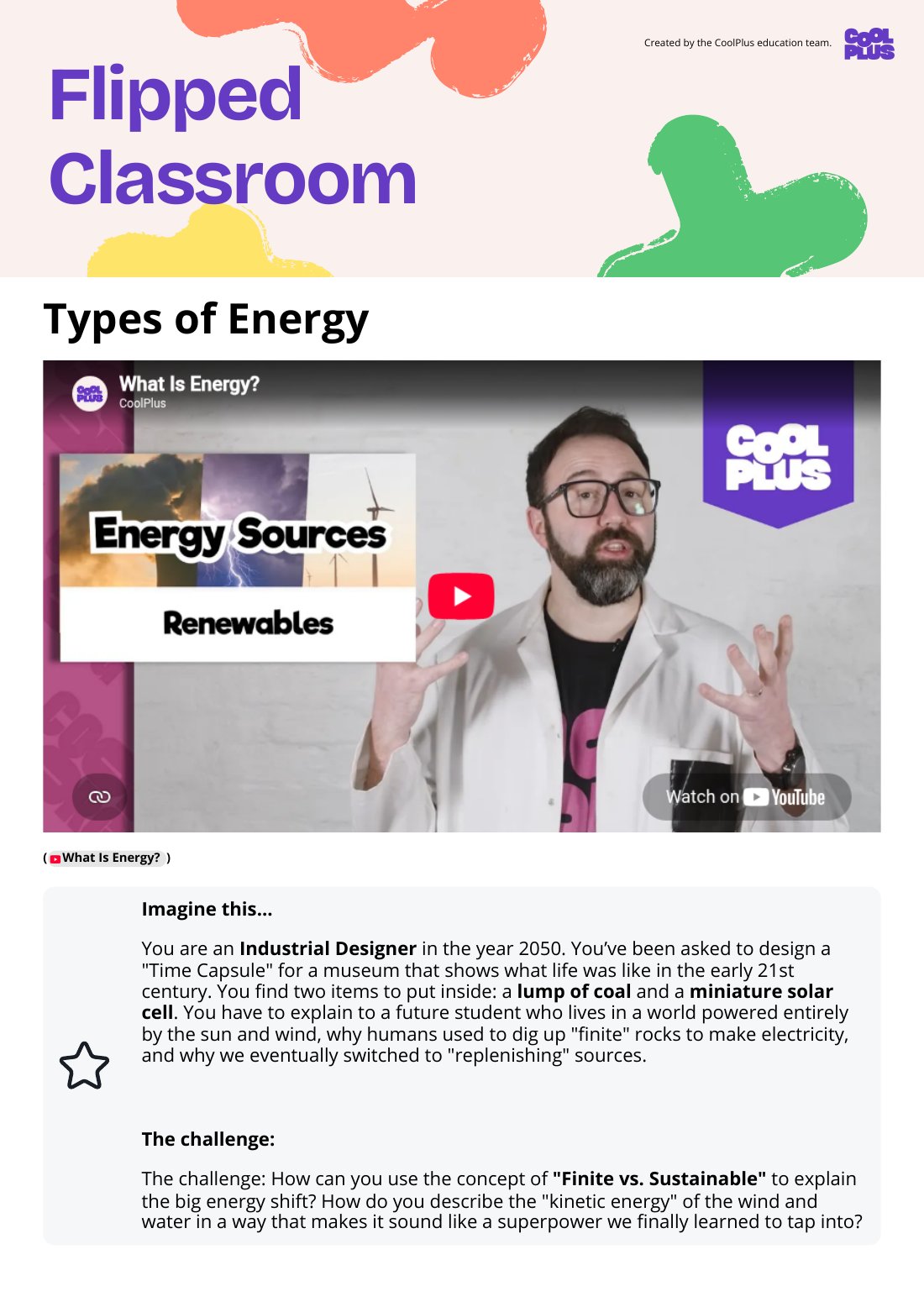 First page of Flipped Classroom Types of Energy Worksheet