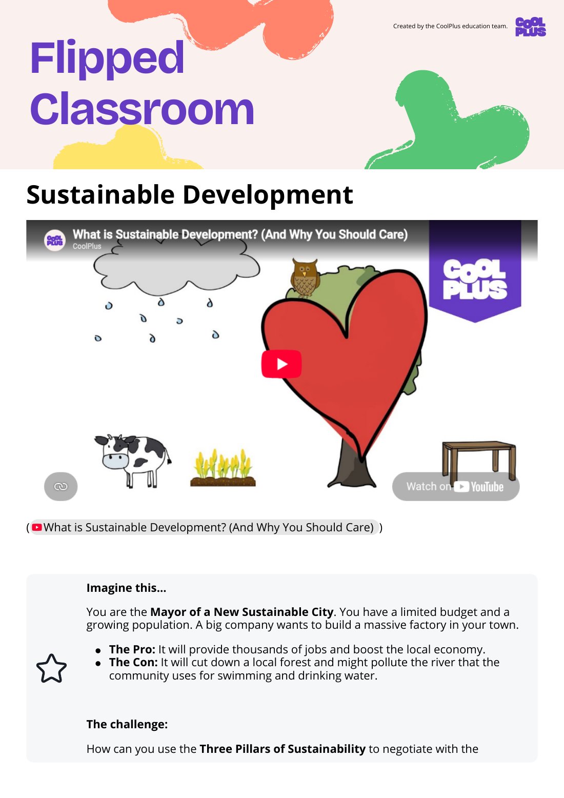 First page of Flipped Classroom Sustainable Development Worksheet