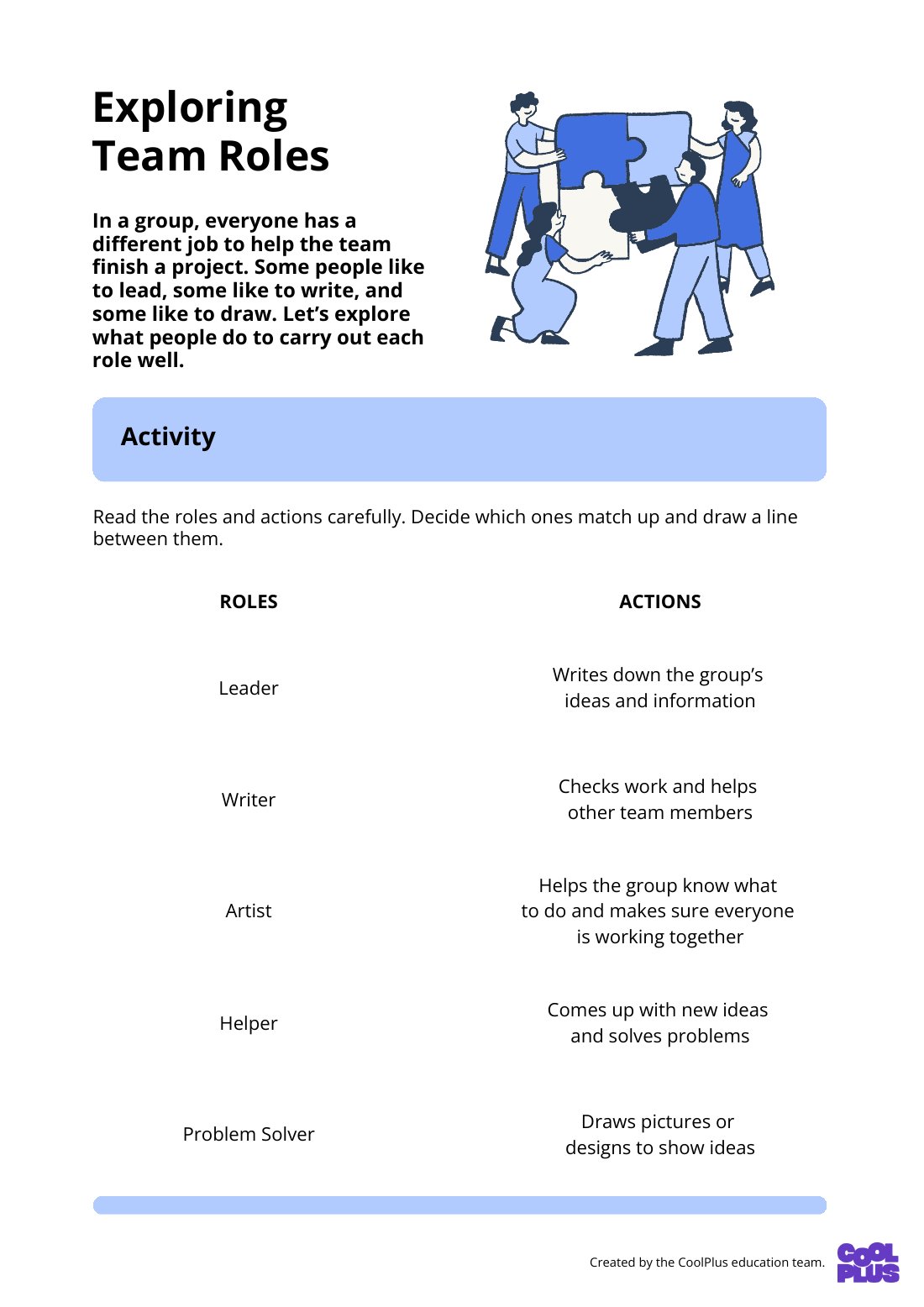 First page of Exploring Team Roles Worksheet