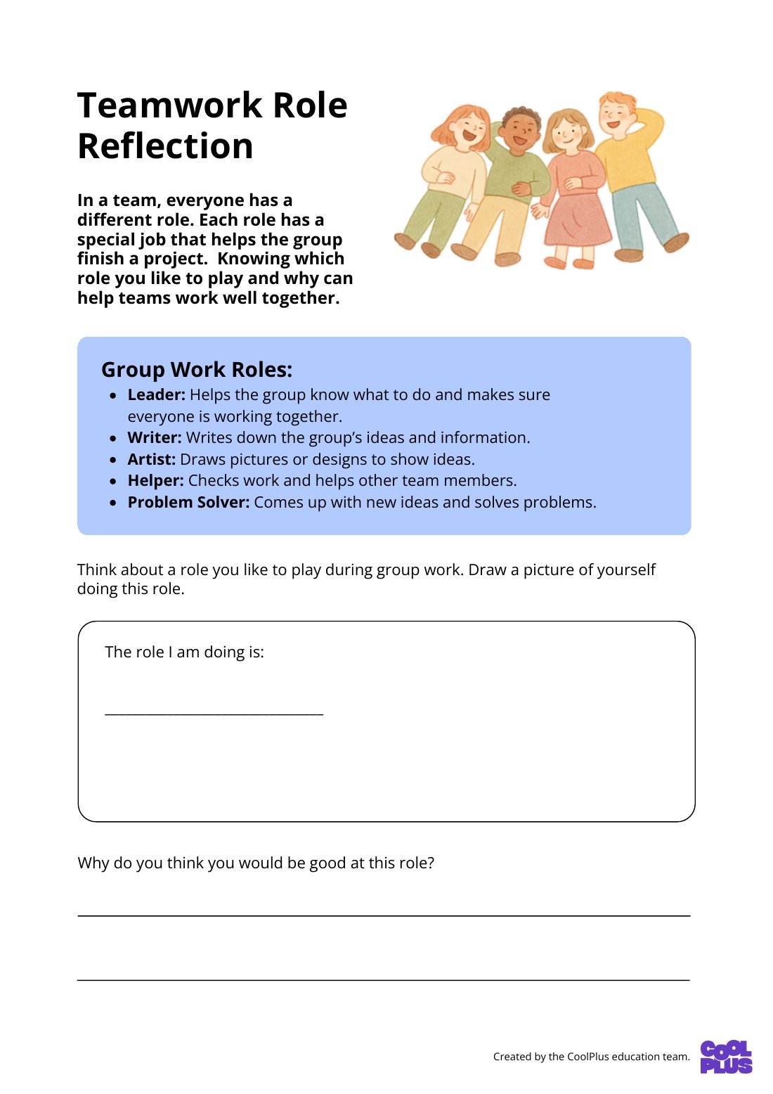 First page of Teamwork Role Reflection Worksheet