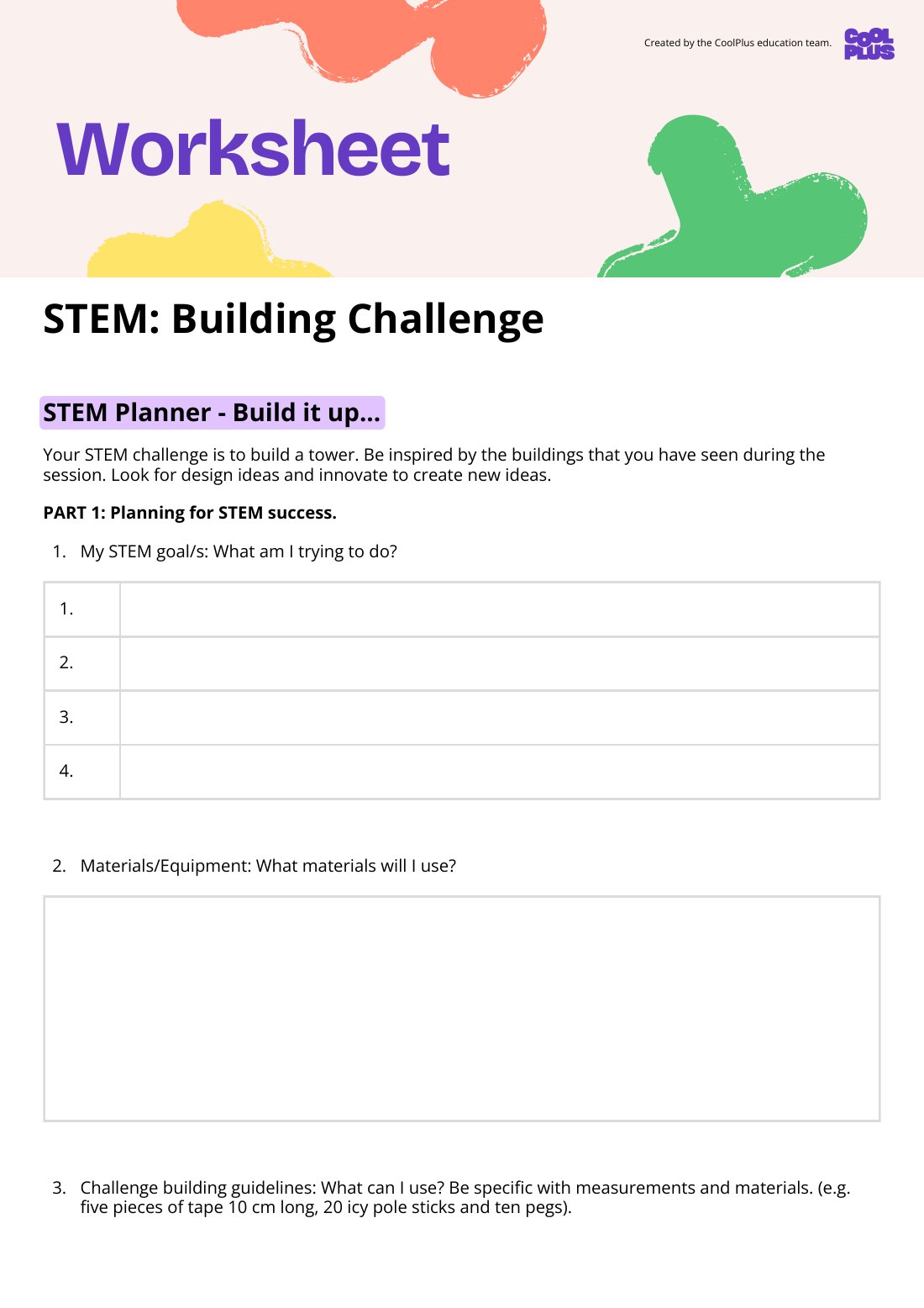 First page of STEM: Building Challenge Worksheet