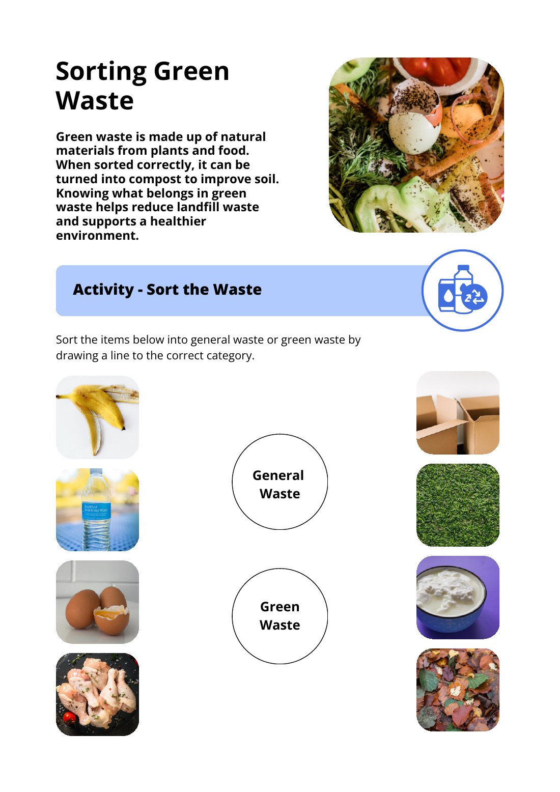 First page of Sorting Green Waste Worksheet
