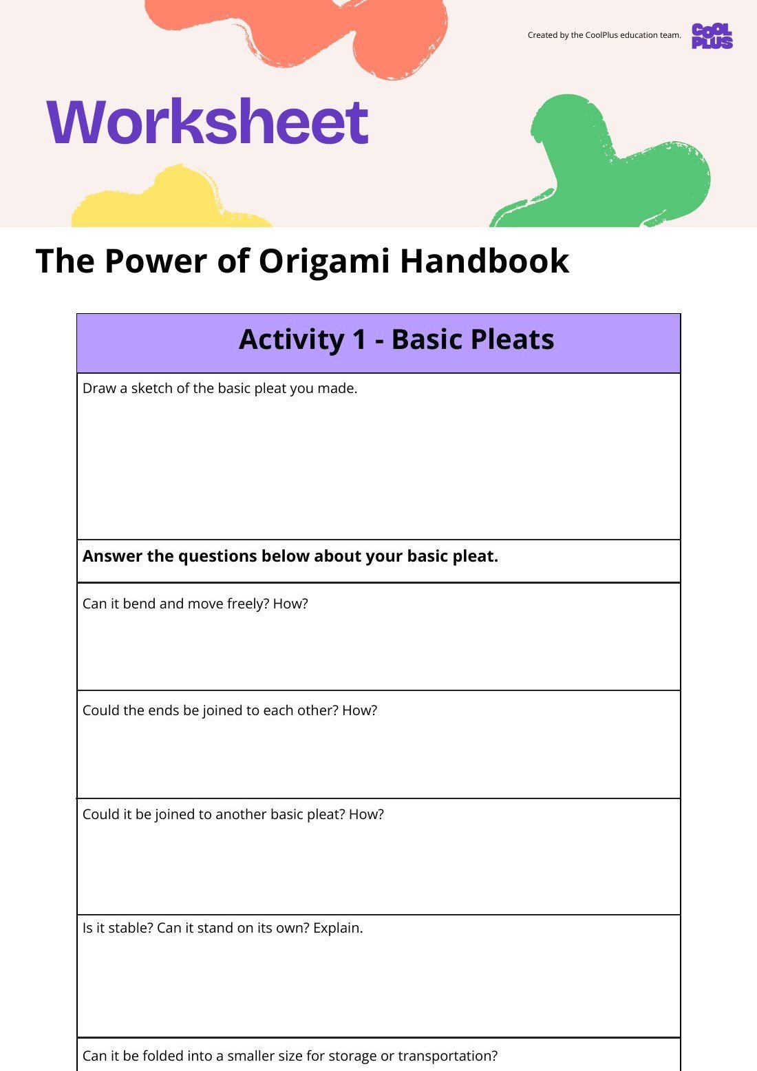 First page of STEAM: The Power of Origami Handbook