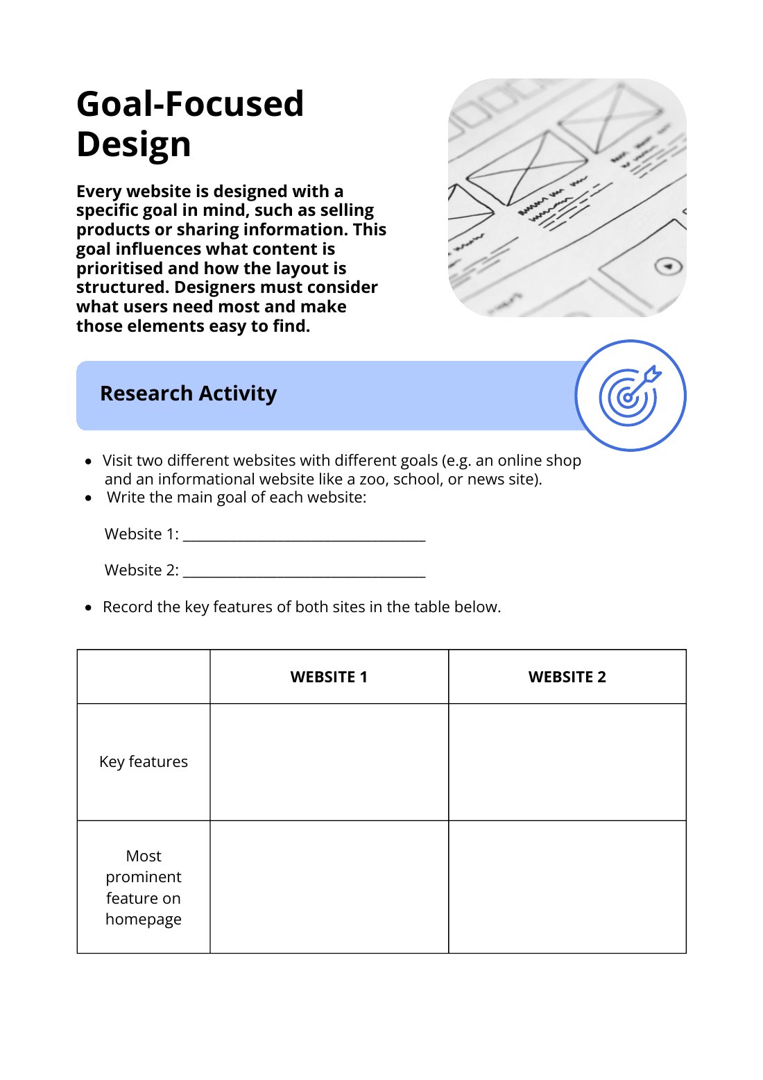 First page of Goal-Focused Design Worksheet