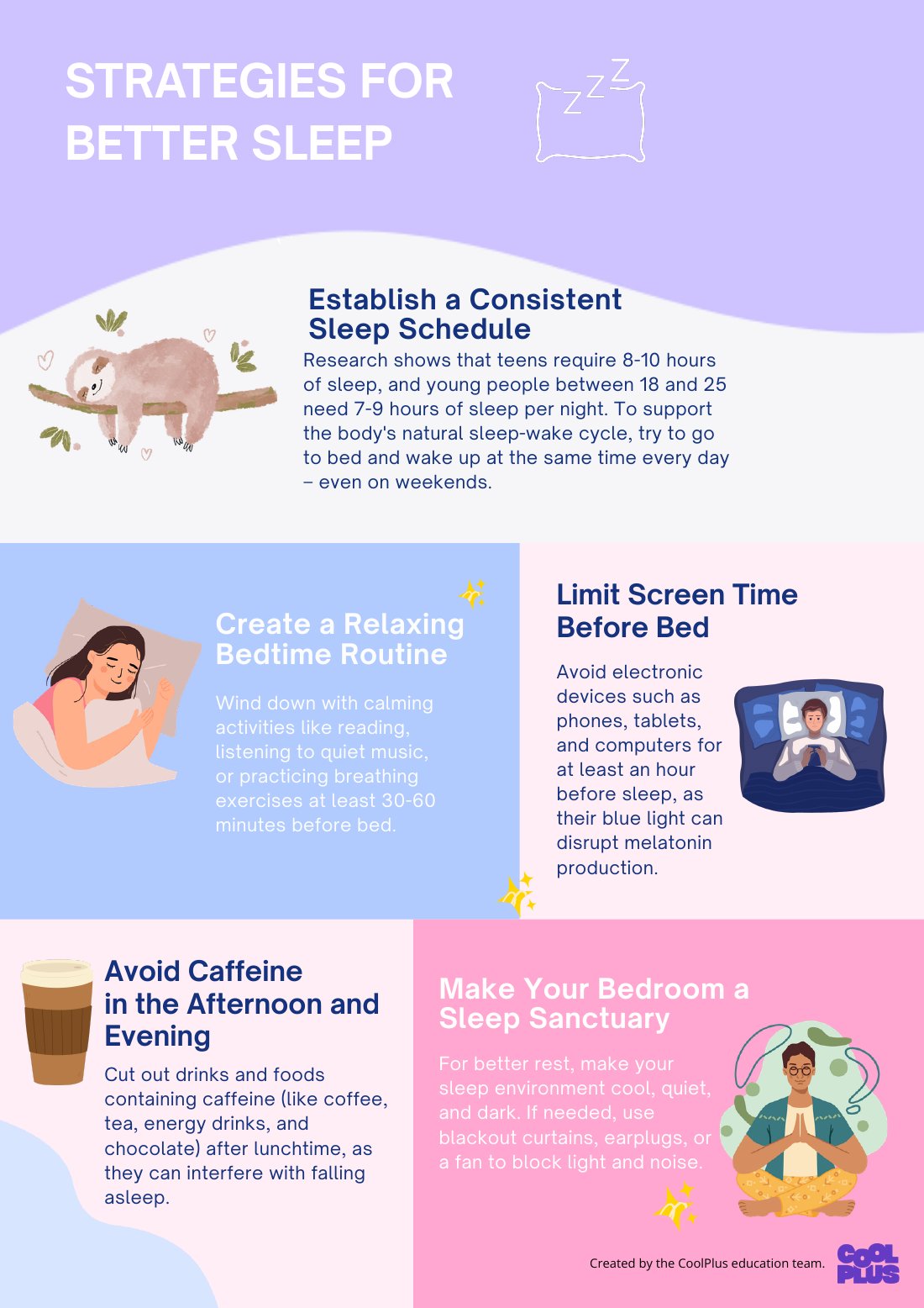 First page of Strategies for Better Sleep Educational Poster