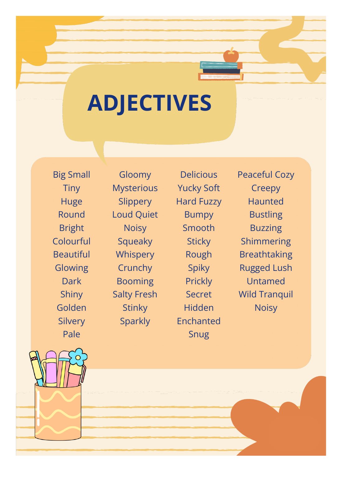 First page of Caring for Country Adjectives Classroom Poster