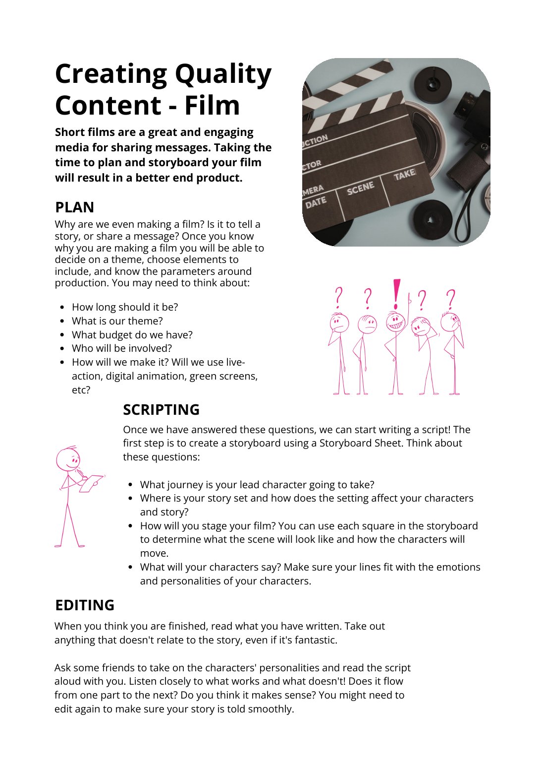 First page of Creating Quality Content - Film Factsheet