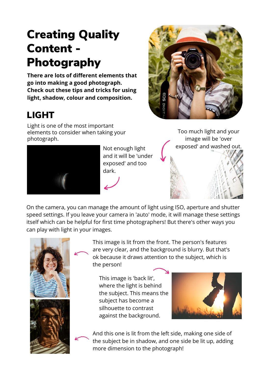 First page of Creating Quality Content - Photography Factsheet