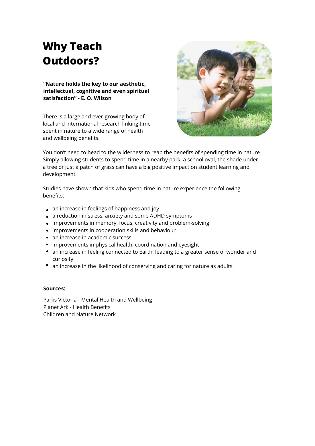 First page of Why Teach Outdoors? Factsheet
