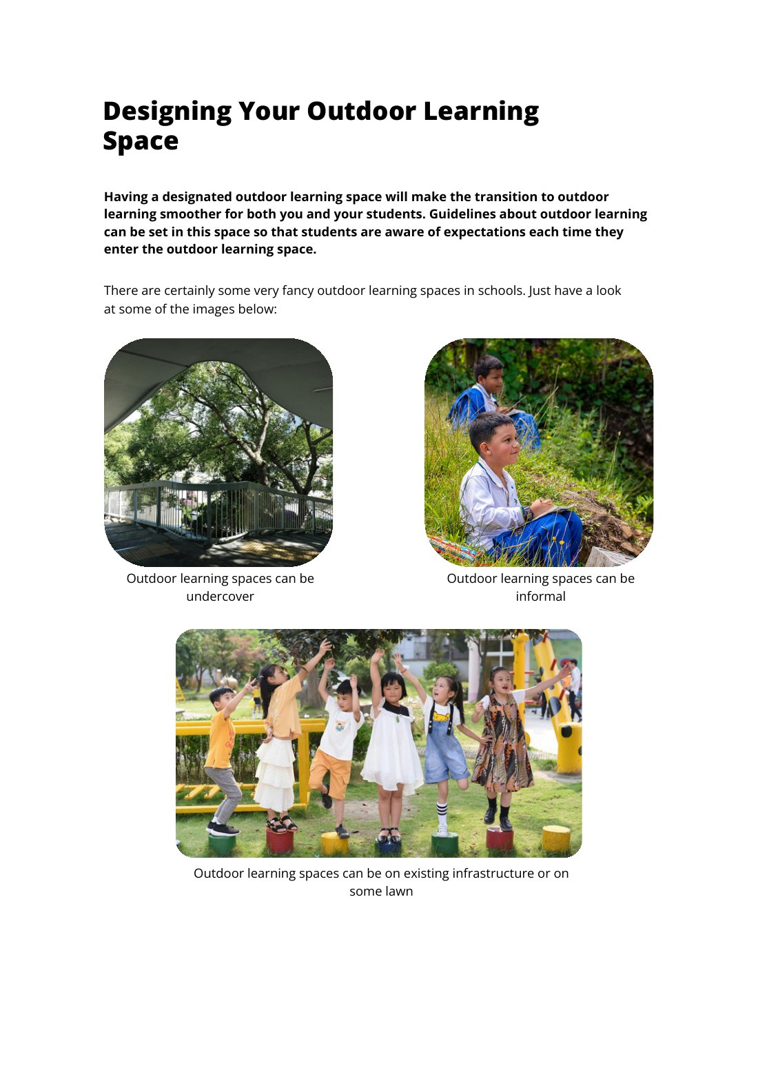 First page of Designing Your Outdoor Learning Space Factsheet