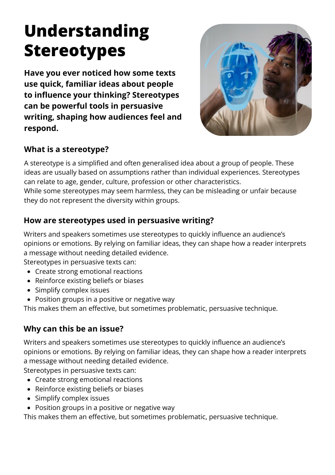 First page of Understanding Stereotypes Fasctsheet