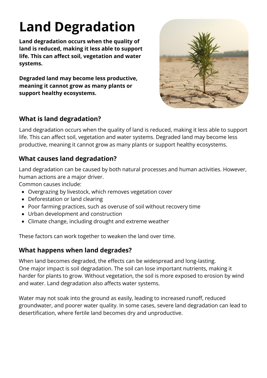 First page of Land Degradation Factsheet