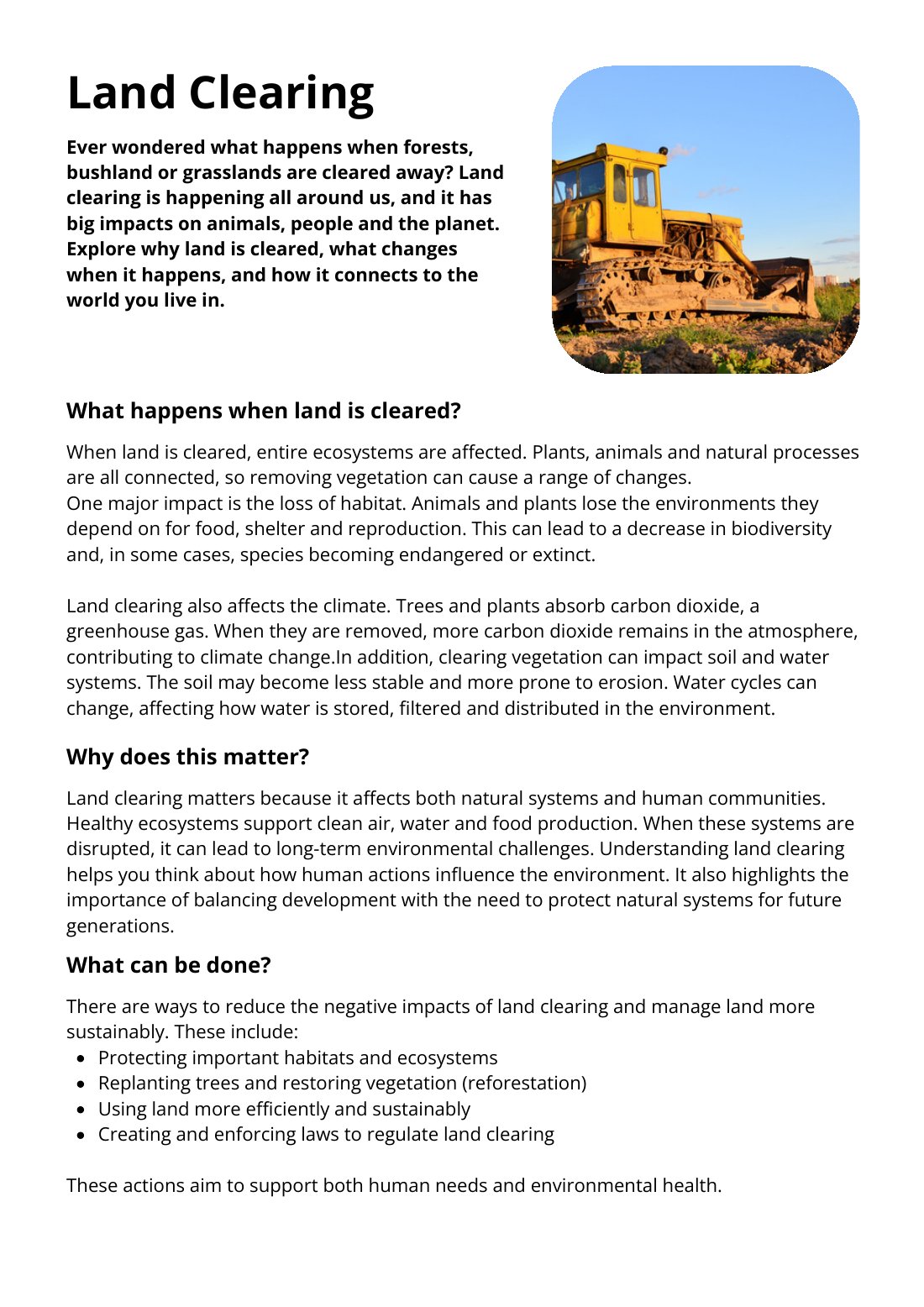 First page of Land Clearing Factsheet