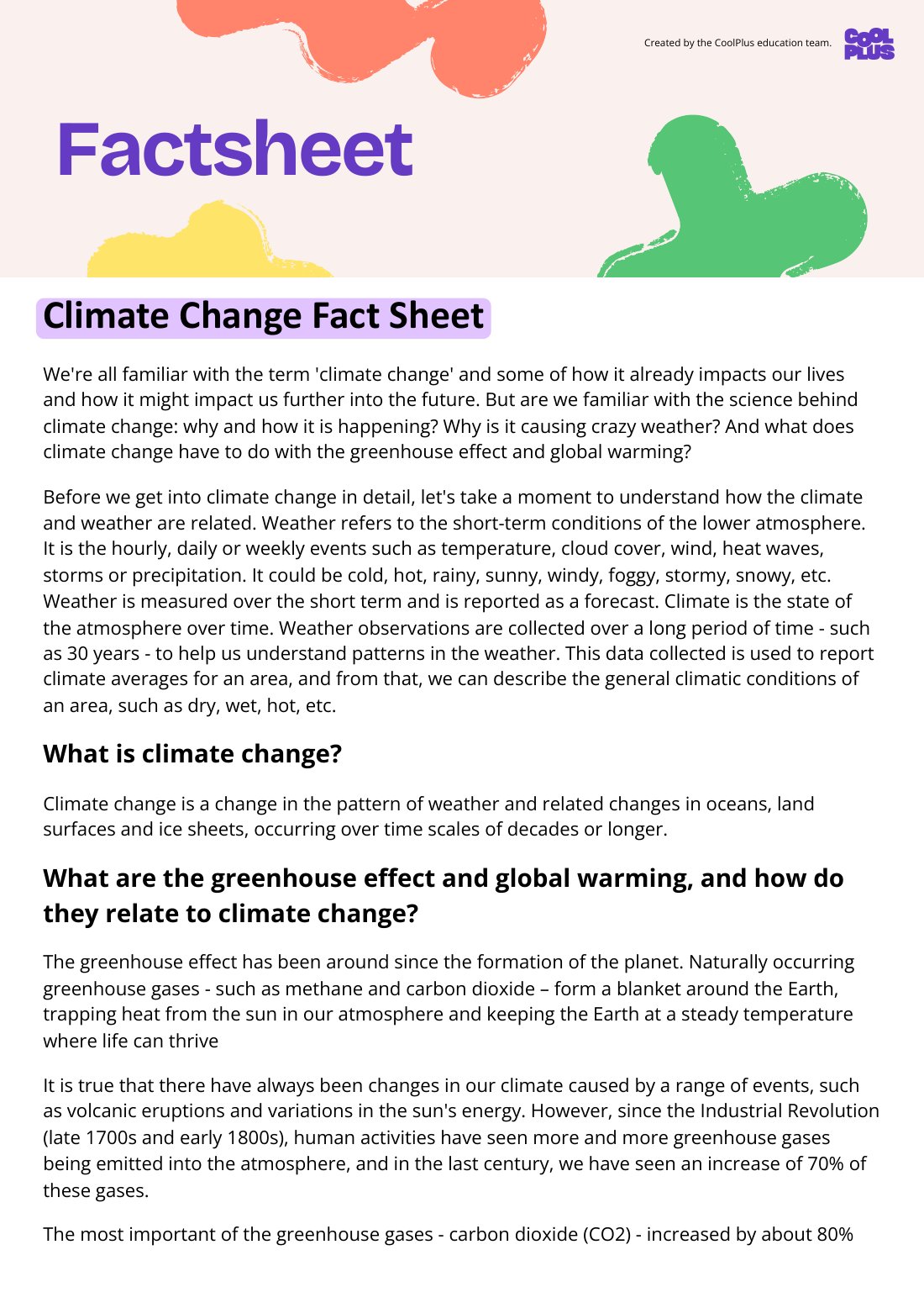 First page of Climate Literacy: Climate Change Factsheet