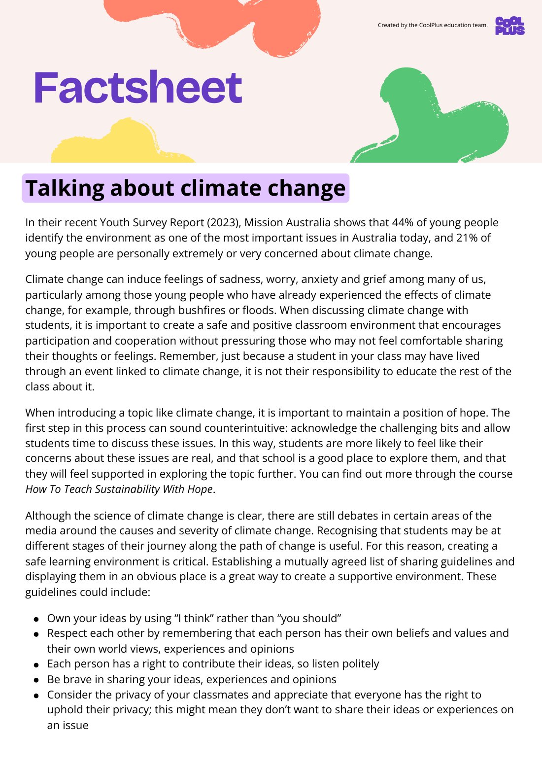 First page of Climate Literacy: Talking About Climate Change Factsheet