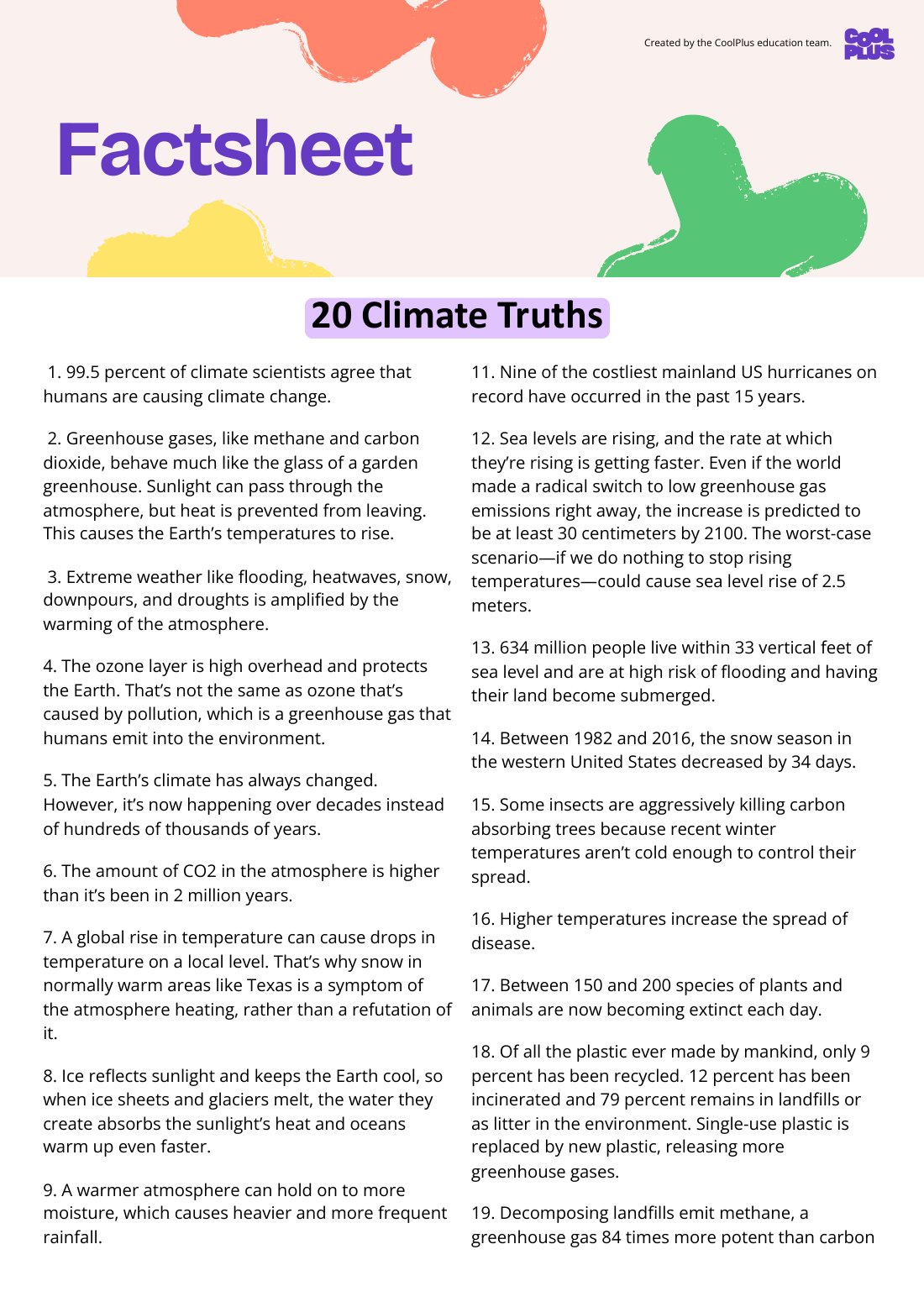 First page of Climate Literacy: 20 Climate Truths Factsheet